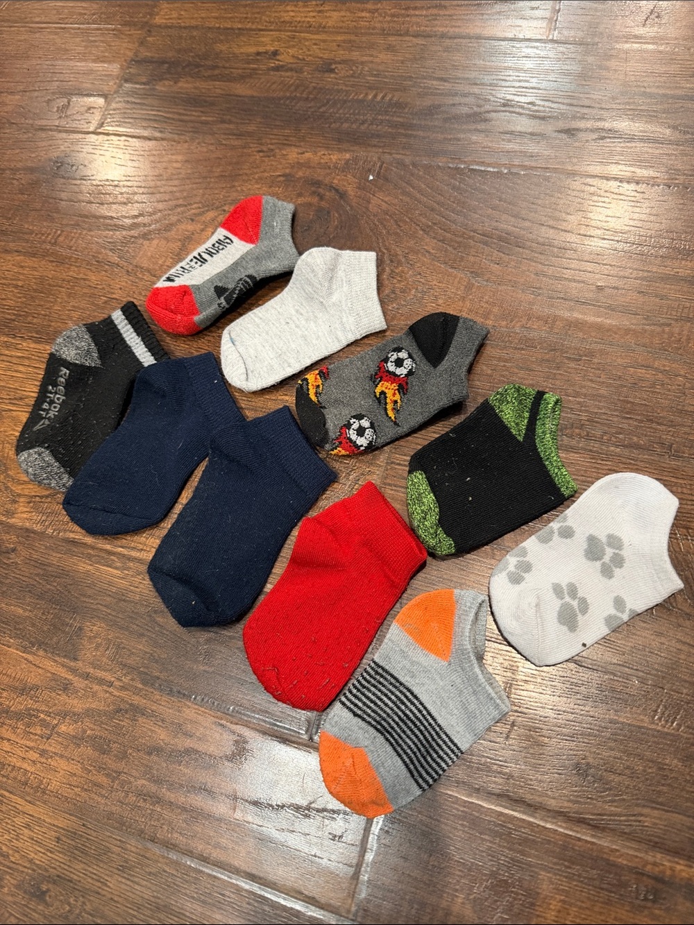 Assorted Boys Low-Cut Socks - Red, Navy, Gray, Black, Green Accents